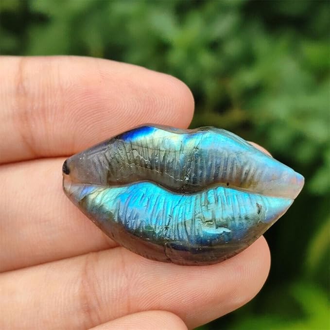 TEAMWILL Natural Labradorite Quartz Hand Carved Mouth Lip Crystal Reiki Healing TEAMWILL