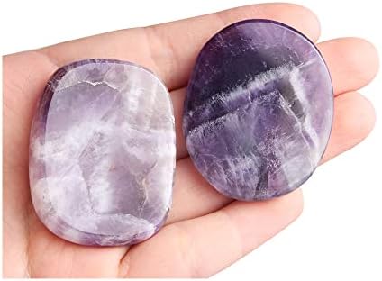 Acxico 2Pcs Natural Amethyst Palm Stone Rock Purple Crystal Healing Reiki Polished Worry Stone Acxico