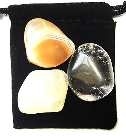 The Magic Is In You Aquarius Zodiac/Astrological Tumbled Crystal Healing Set with Pouch & Description Card - Agate, Clear Quartz, & MoonstoneF The Magic Is In You