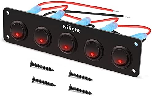 Nilight 5 Gang 3 Pin Rocker Switch Panel Waterproof On-Off Toggle Switches for Car Vehicle Trailer Truck SUV Marine Boat RV Ship 12V/24V 20A Nilight