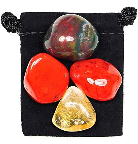 The Magic Is In You Mental Exhaustion Tumbled Crystal Healing Set with Pouch & Description Card - Bloodstone, Carnelian, Citrine, & Jasper The Magic Is In You