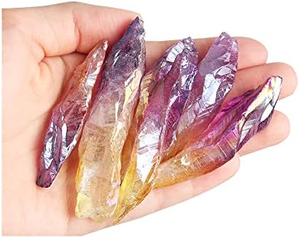 Acxico 1Pcs 100g Titanium Rainbow Aura Lemurian Quartz Crystal Pointed Healing Acxico