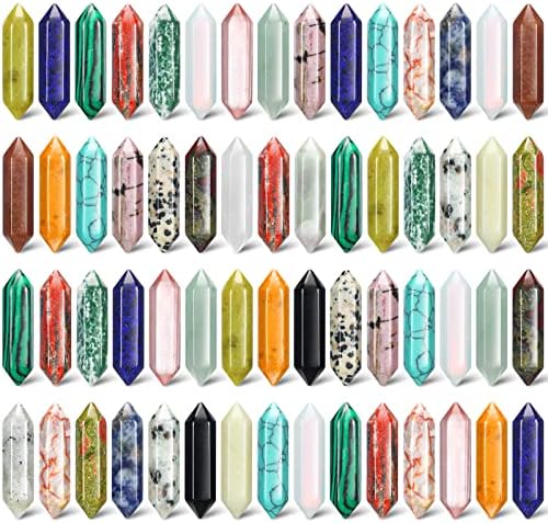 60 Pcs Crystal Hexagonal Wand Stones Bulk Worry Stones Healing Bullet Crystals Stones Sets Witch Hexagonal Bullet Shaped Gemstones Chakra Crystals for Witchcraft Meditation Divination (Classic Colors) Nuenen