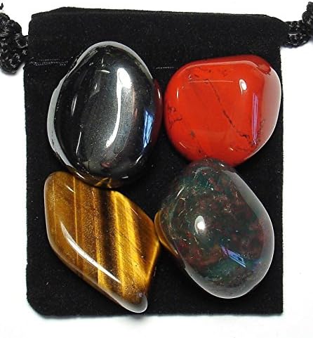 MANIFEST PROTECTION - Professionally Selected Tumbled Crystal Healing Set with Pouch & Description Card - Bloodstone, Hematite, Jasper, & Tiger's Eye Genuine Gemstones The Magic Is In You