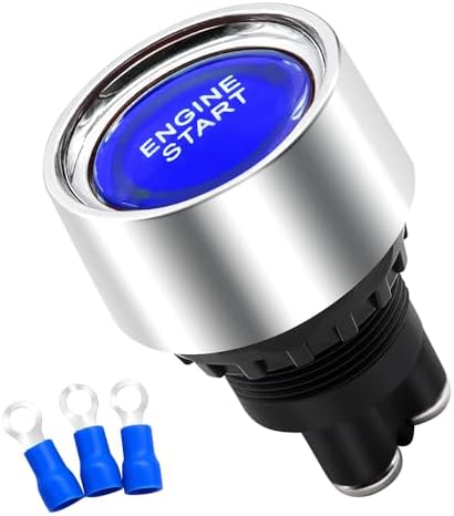 mankk Push Start Ignition Switch 12V DC Start Engine Button Stater (ON)-Off Momentary Engine Start Push Button Switch 3Pin SPST 50A Blue LED Light for Racing Car Vehicle Truck Boat RV M-042-BU Mankk