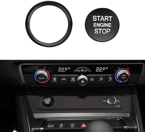 Car Push Start Button Cover, Engine Start Stop Button Cover, Alumninum Vehicle Key Ignition Switch Knob Protector with Trim Ring, Car Accessories Ignition Button Cover for Audi (Black) Tecledsn