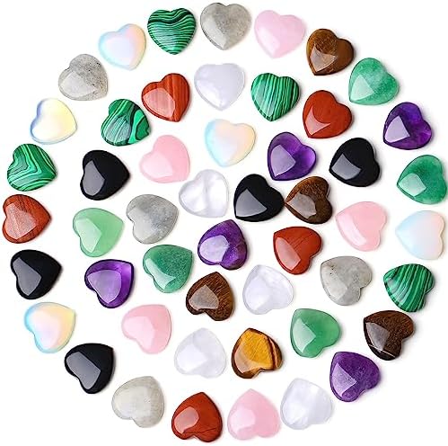 DUQGUHO 50 Pcs Amethyst Heart Crystals and Healing Stone Love Heart Shaped Set Crystal Bulk Palm Pocket Wholesale Mothers Day Gifts for Mom DUQGUHO