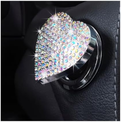 Bling Car Engine Start Button Cover, Cute Heart Shape Rhinestone Push Start Button Sticker, Sparkly Diamond Ignition Button Decal for Women Girls, Decor Car Accessories (Colorful) Povtii