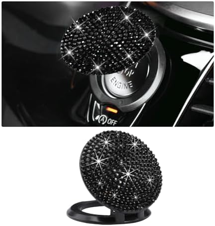 Bling Car Push to Start Button Cover, Anti Scratch Ignition Button Protective Cap, Crystal Rhinestone Engine Button Sticker, Universal Auto Interior Decor Accessories (Black) Dickno