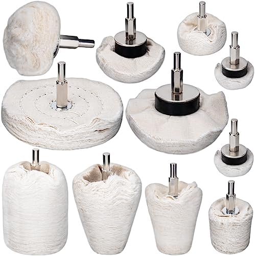 Buffing Wheel for Drill, 11Pcs Wheel Polishing Kit Polishing Wheel for Drill with 0.25" Hex Shafts, Wheel Shaped Polishing Tool for Aluminum Chrome Car Headlight Rim Jewelry Glass Wood Plastic Ceramic Zmcyng