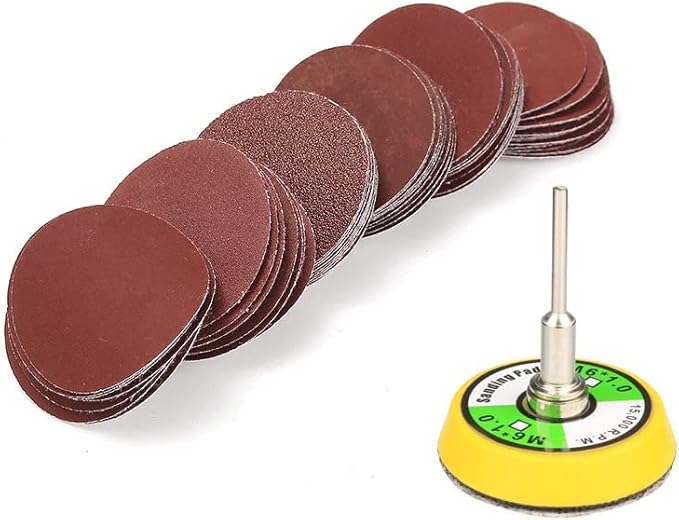 Yakamoz 60Pcs 2 Inch Sanding Discs Hook and Loop Sander Pads Sandpaper Kit with 1/8 Inch Shank Hook and Loop Sanding Backing Pad for Drill Air Die Grinder Sander Grinding Rotary Tool Yakamoz