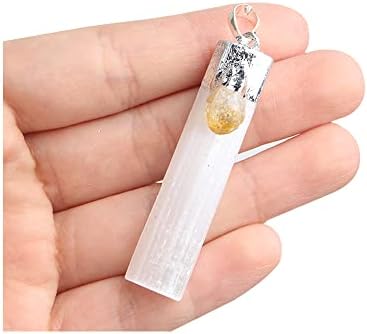 Acxico 1Pcs Selenite Citrine Chakra Crystal Pendant Charged 925 Sterling Silver Necklace Healing Acxico