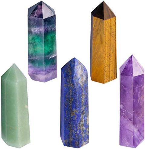 TUMBEELLUWA Pack of 4 Hexagonal Crystal Wands Healing Chakra Single-Pointed Column Polished Reiki Quartz Meditation Home Decor TUMBEELLUWA