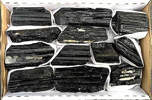 JIC Gem 2 Lb Large Black Tourmaline Crystals Stones Large Pieces Black Tourmaline Rocks Healing Crystals Bulk Raw Stones Collection in Box of 7x5x2, 12-18 pcs JIC Gem