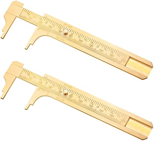 Konohan 2 Pcs Brass Vernier Caliper Pocket Caliper Handy Caliper Measuring Mini Tool Double Scale Sliding Gauge Metal Pocket Ruler for Bead Wire Jewels Rings Measurement (Simple Style) Konohan