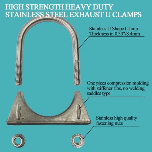 Universal Heavy Duty 1-1/2 Inch Stainless Exhaust U-Bolt Clamp, 1.5 Inch Muffler U Clamps Saddle Design with Reinforced Ribs ELifecenter