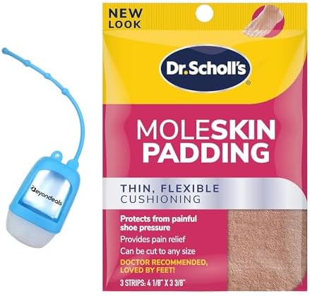 Moleskin Padding, 3 Strips - Moleskin Tape Effective For Relief Blisters & Calluses | Bundled With Beyondeals Hand Sanitizer Dispenser, Easy To Apply, Smooth, Moleskin For Blisters - (Pack Of 1) Beyondeals