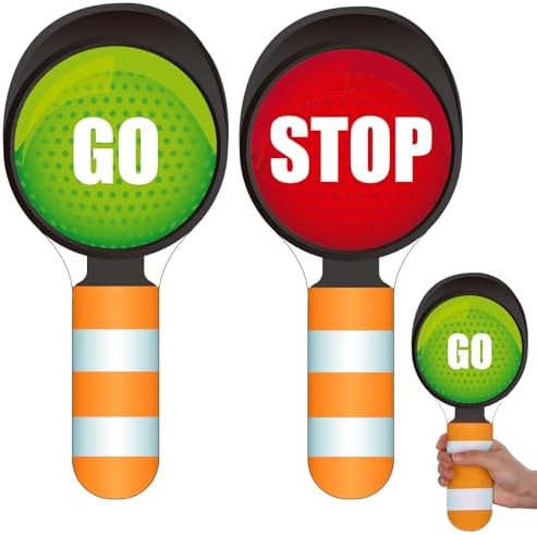 Stop and Go Sign with Handle for Kids Double Sided Stop Go Sign Traffic Paddle Traffic Light Sign PVC Waterproof Crossing Guard Stop Sign Red Green Light Sign Game for Kids Teaching Traffic Safety,13.6 x 6.3 inches Furbeko