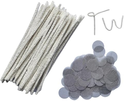 Pipe Screen and Cleaner Set - 100 Pcs Stainless Steel 3/4 Inch (.75'') Screens Filter, 100 Pcs 6 inch Cleaners for Cleaning, Pipe Smoking Accessories Tom's Wheezes