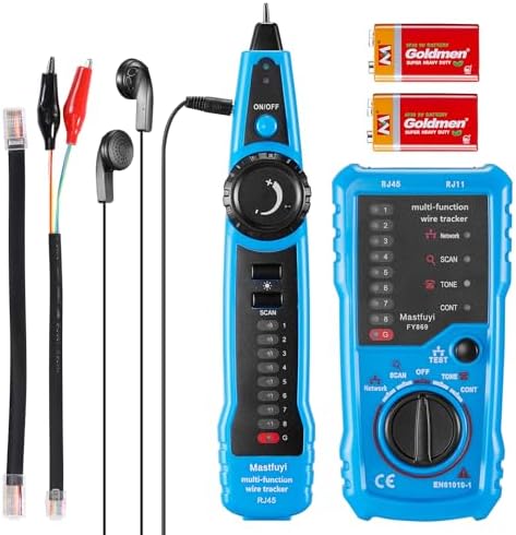 Network Cable Tester, Line Finder with Probe Tone, Wire Tracker Multifunction, RJ11 RJ45 Cable Tracer, Telephone Line Test, Ethernet LAN Network Cat5 Cat6 Cable Maintenance Collation Mastfuyi