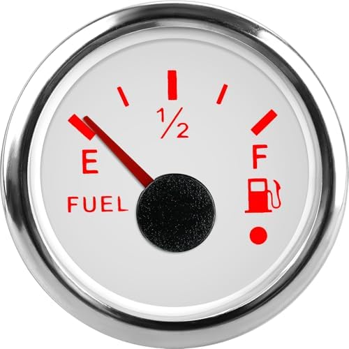 WATERWICH 52mm Fuel Level Gauge red 0-190 ohm Signal 240-33 ohm Signal (White Plate, Silver Cover) Waterwich