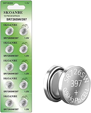 10 батареек SR726SW 397 1.5 В на основе оксида серебра для часов, 7.9x2.6 мм Skoanbe