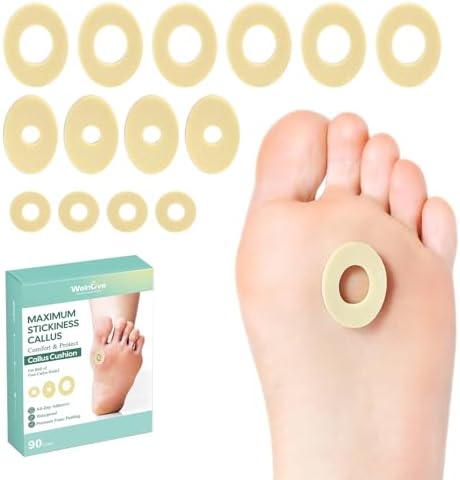 Welnove Corn Cushions for Toes - 90 Count Callus Cushions with Water-Resistant Self-Stick Adhesive, Upgraded Adhesion, Provide Cushioning and Reduce Pain from Corns Rubbing, Protects Foot and Toes Welnove