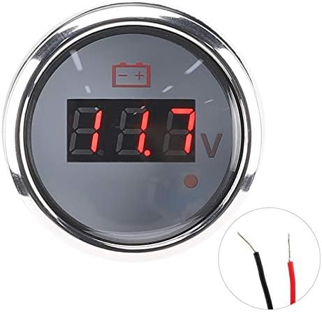 Marine Voltage Gauge,Marine Battery Voltage Gauge,Marine Voltage Meter,2in Battery Voltage Gauge LED Digital Display IP67 Waterproof Smart Alarm Universal for Boat Auto(Black) Tbest