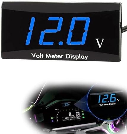 1 PC Car DC 12V HD Digital Display Voltmeter, 2.25" x 1.15" x 0.46" PC Shell Alloy Bracket Dustproof Waterproof LED Display Panel, Two-Wire Voltage Meter, Suitable for Most Car Models (Blue) Getfay