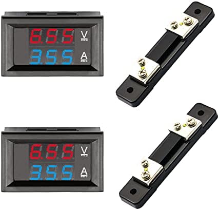 2Pack Dual Display Volt Amp Meter DC Voltmeter Ammeter LED Digital DC 4.5-100V/50A Voltage Current Measurement Meter with Shunt DaFuRui