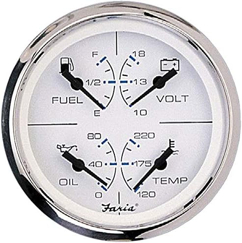 Faria Chesapeake Ss White 4" Multifunction 4 In 1 Combination Gauge W/Fuel, Oil, Water & Volts Faria