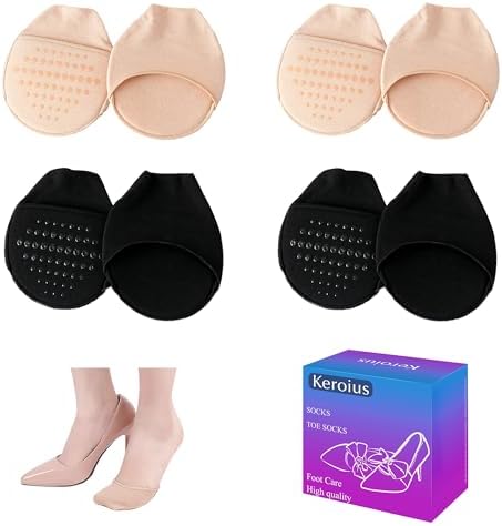 4Pairs Women's Toe Topper Liner Socks,Low Cut No Show Toeless Half Socks,Forefoot Cushion Pads for Flat,High Heels Keroius