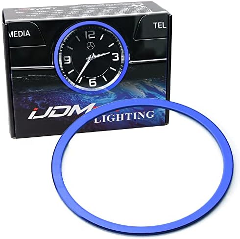 iJDMTOY Blue Aluminum Interior Dashboard Analog_Clock Surrounding Decoration Ring Trim Compatible with Mercedes W205 C-Class W213 E-Class X205 GLC-Class IJDMTOY