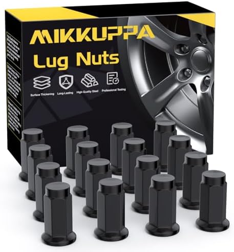 MIKKUPPA 10x1.25 Lug Nuts - 16 Pack Black Flat Seat ATV & UTV 14mm Hex Lug Nut- Replacement for Honda, Suzuki, Arctic Cat, KTM, Yamaha, Can Am, Polaris and Can Am Commander UTV w/Flat Seat Rims Mikkuppa