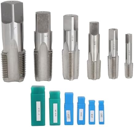 6Pcs Tap and Die Sets, 1 3/4 1/2 3/8 1/4 1/8 High Speed Steel NPT Pipe Tap Pipe Threader Drill Bits Eujgoov