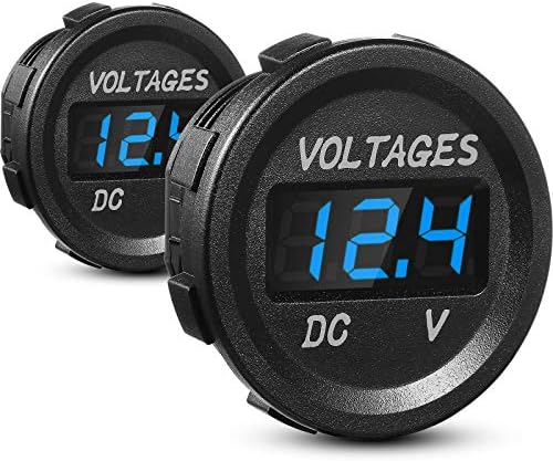 BBTO 2 Pieces DC 12V Car Voltage Gauge LED Display Waterproof Voltmeter Digital Round Panel Voltmeter Compatible with Vehicle Motorcycle Truck Camper ATV UTV Car Boat Marine (Blue Digital) Bbto