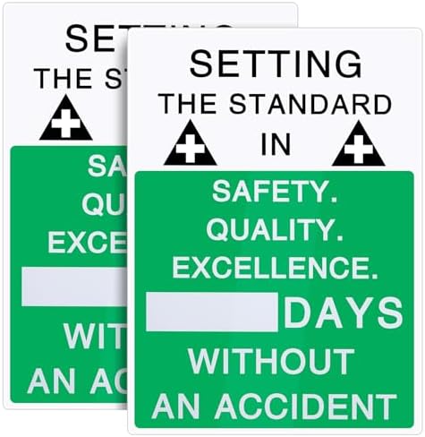 2 Pcs Plastic Days Without Accident Sign 20" x 14" Write a Day Safety Sign Setting the Standard in Safety Quality Excellence Safety is The Priority Quality is The Standard Sign (Spanish) Lineshading