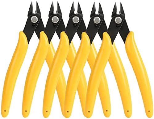 Micro Flush Cutters 5 Pack,Wire Cutter with Internal Spring,Diagonal Cutters for Electronics,Heating Wire,Model Sprue,Soft Copper Wire Snips (Yellow) Bnoname