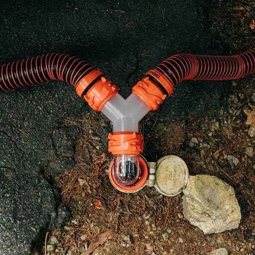 Camco RhinoFLEX Camper/RV Wye Sewer Hose Fitting - Features 360-Degree Swivel Ends & Built-In Gaskets for Odor Tight Connection - Allows for 2 Sewer Hoses to Connect to the Same Dump Station (39812) Camco