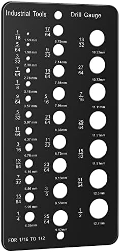 Чёрная линейка для сверл от 1/16 до 1/2 дюйма с 29 отверстиями для определения размера и резьбы Toodoo