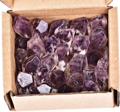 JIC Gem 24-30Pcs 0.4-0.5 Lbs Bulk Amethyst Healing Crystals Rough Stones,raw Amethyst Point Bulk,Amethyst Chips Bulk,for Reiki Healing,DIY Jewelry Making, Witchcraft, Tumbling, Fountain Rocks JIC Gem