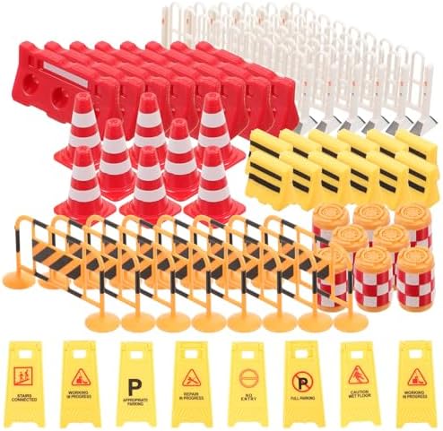 ibasenice Barricade Signal Toy - 62PCS Dollhouse Construction Street Sign Playset Mini Traffic Barricade Cone Crosswalk Signal Toy Plastic Road Sign Warning Sign for Traffic Educational Toy Ibasenice