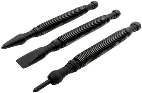 GH-3192 3 Piece Heavy Duty Spring Center Punch Set With Chisel Spring Loaded Center Punches For Metal Spring Punch Tool (Premium Black Oxide Finish) Walston Industrial