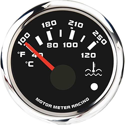 MOTOR METER RACING W Pro Series 52mm 2-1/16" Water Temperature Gauge 100-250 °F / 40-120 °C Black Dial White LED Waterproof for Car Truck Marine Boat Yacht Motor Meter Racing