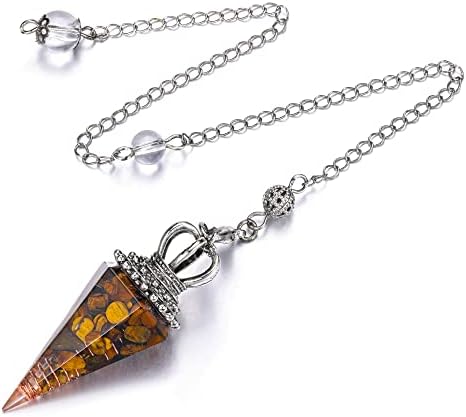 Top Plaza Tiger Eye Stone Pendulum Crystal for Witch Gemstone Dowsing Balancing Pendulum Reiki Spiritual 6 Facet Hexagonal Resin Point Pendulum Necklace Top Plaza