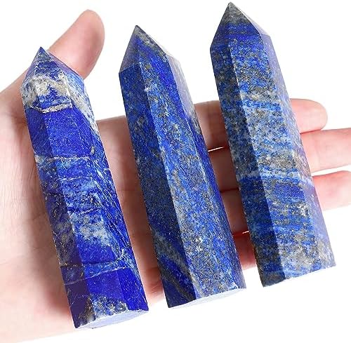 ZHIYUXI 3.7-4" Lapis Lazuli Healing Crystals Wands Crystal Tower Hexagonal Pointed Crystal Wand Stone Large Crystals Reiki Energy Balancing Meditation Therapy Gemstones Decoration Gifts 1 Pc ZHIYUXI