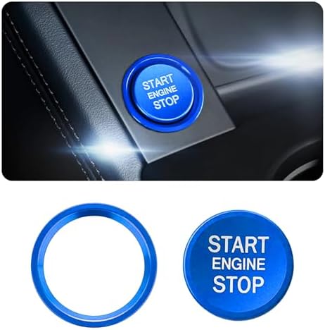 Car Push Start Button Cover - Aluminum Engine Start Stop Button Decoration with Ring, Ignition Button Cover Car Decorations, Car Accessories Interior (Black) Somuch