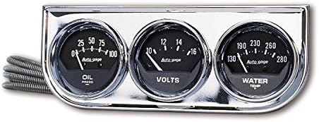 AUTO METER 2349 Autogage Black Oil/Water/Volt Gauge with Chrome Console Regular, 2.3125 in. AUTO METER