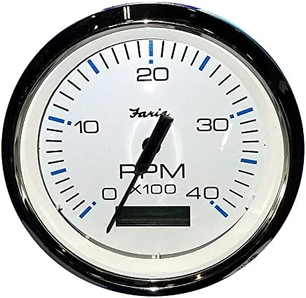 Faria Beede Instruments Faria 33834 Chesapeake Tachometer Gauge with Hourmeter Diesel - White SS, 4" Faria