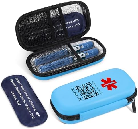 Insulin Cooler Travel Case - Insulated Portable Diabetic Organizer with 2 Reusable Ice Packs & Medical ID QR Code for Insulin Pens and Other Diabetic Supplies Daily Life Trip Theluckytag